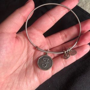 Alex and Ani Womens Initial F Charm Bangle Silver